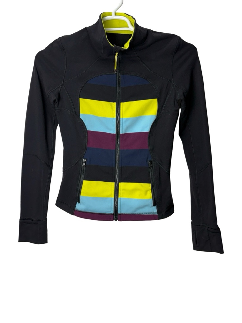 Lululemon Forme Jacket II Striped Panel Size 4 Black Purple Blue Yellow